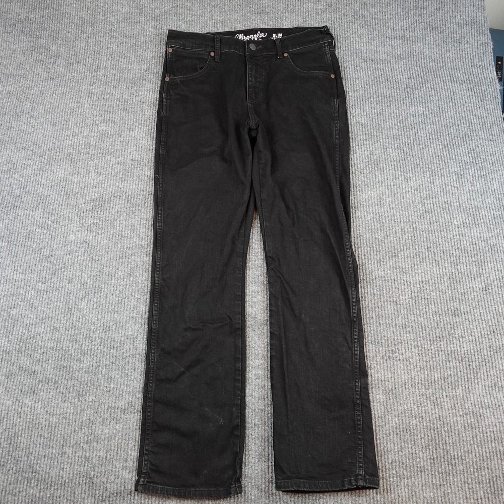Wrangler Retro Slim Straight Jeans Mens 33x32 Black Stretch Denim 112358240